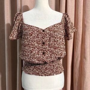 Floral Babydoll Peasant Smocked Crop Top